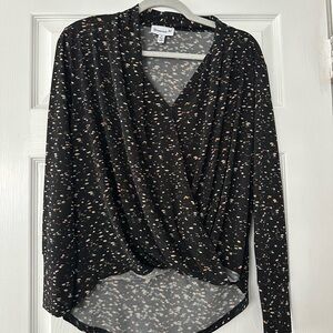 Veronica M Black and Tan Patterned Blouse